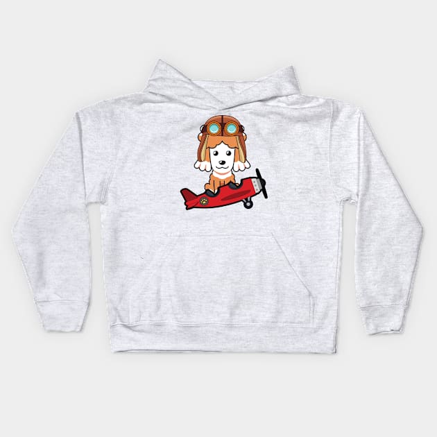 Cute poodle is in a vintage plane Kids Hoodie by Pet Station